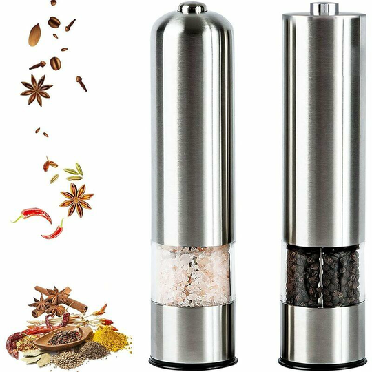 Electric Pepper Mill Stainless Steel Electric Salt and Pepper Grinder Spice Mill Set Battery Operated Size of Adjustable Grain Mill Set of 2 with LED