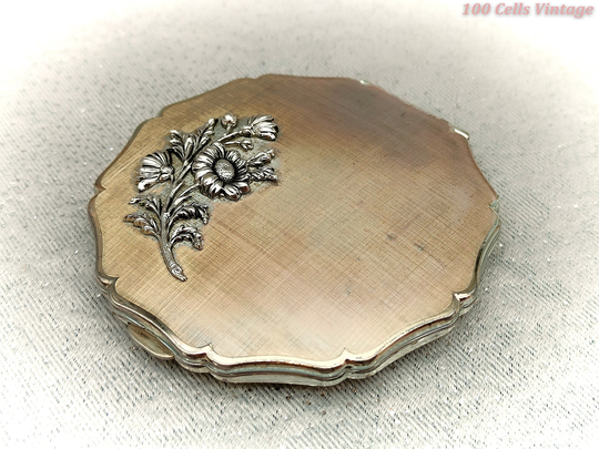 stratton Silver Tone Raised Floral-Vintage Ladies Powder Compact -8cm