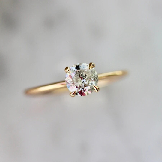 1.15 Carat Stella Salt & Pepper Round Brilliant Cut 18K Yellow Gold Handmade Ring | Rose White Wedding Gift For Her