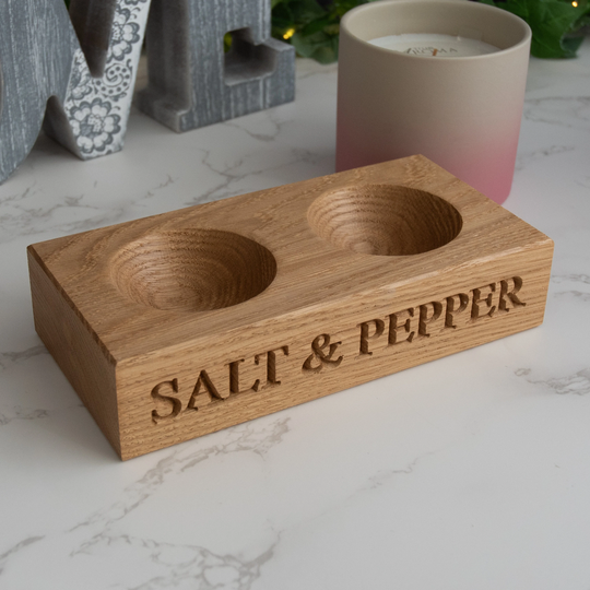 Salt & Pepper Pinch Pots, Solid Oak Kitchen Accessory, Cellar, Pepper, Rustic