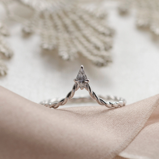 Kite Salt & Pepper Diamond Chevron Wedding Band V Matching in 14K Gold By Mialis Jewelry