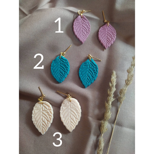 Leaf Earrings, Statement Fall Handmade in Polymer Clay Delicate & Comfortable Drop Earrings. Pink Powder