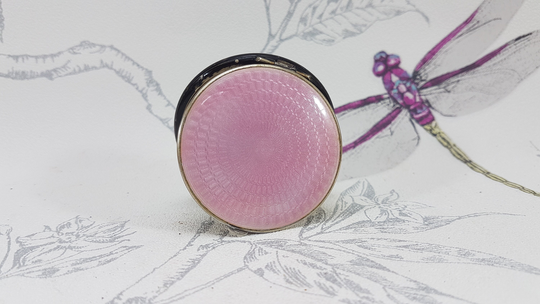 French Art Deco Powder Compact, Pink Guilloche Enamel Compact Mirror, Antique Metal Dore