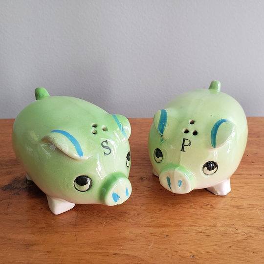 Vintage Green Pigs Salt & Pepper Shakers Ceramic Figural Animal S&p Shaker Set Farmhouse Country Decor