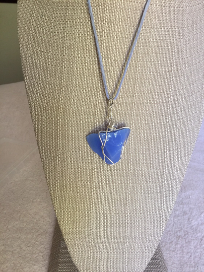 Powder Blue Andara With Light Blue Suede 20 Inch Necklace & Also A Magnetic Clasp For Ease Of Access