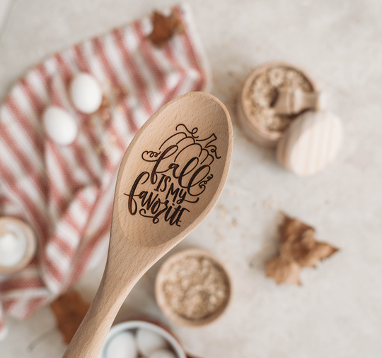 Fall Is My Favorite Wooden Spoon | Engraved Wood Pumpkin Autumn Season Tiered Tray Baking Mixing Serving Thanksgiving Utensil Decor