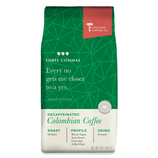 Organic Decaf Colombian Coffee | Ground From Three Commas 12 Ounces