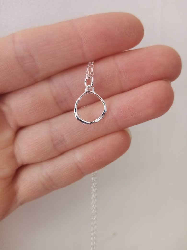 sterling Silver Organic Circle Pendant Necklace