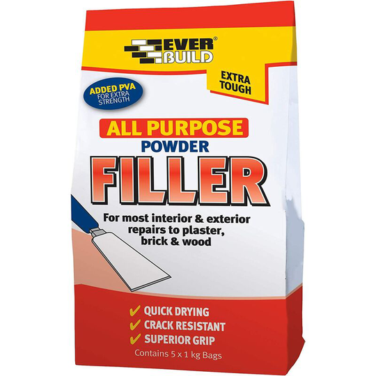 FILL5 All Purpose Powder Filler 5kg Decorating Internal External - White - Everbuild