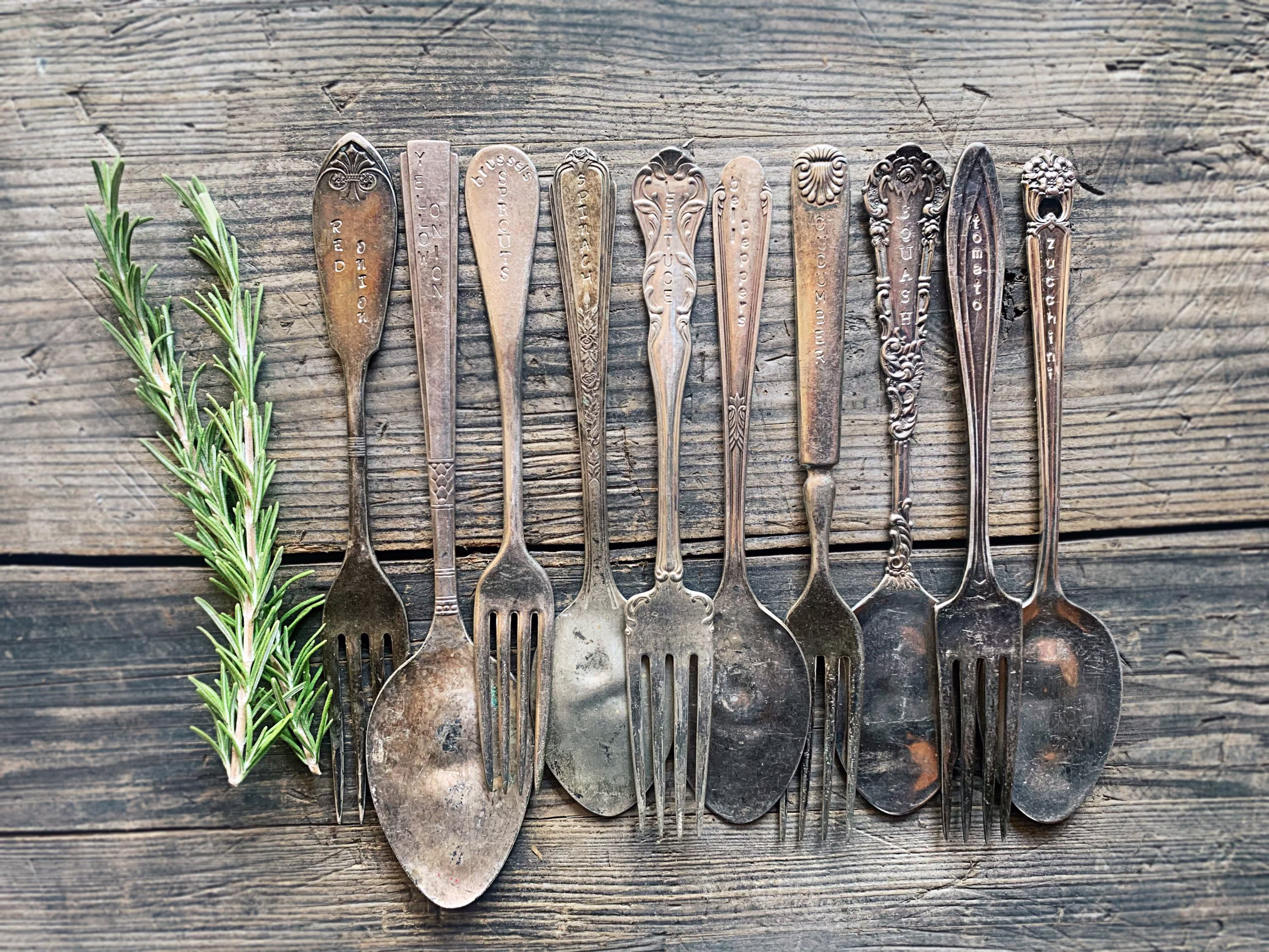 Handstamped Garden Marker Sold Individually Herb Vintage Upcycled Unpolished Vintage Spoons & Forks Garden Decor Spring Gift Basket