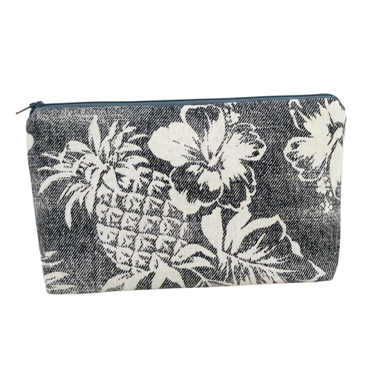 Canvas Zippered Make Up Bag, Denim Pineapple Cosmetic Zipper Pouch