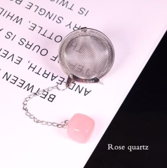 Square Rose Quartz Crystal Tea Filter - Reusable Loose Leaf Ball Infuser Stainless Steel Strainer