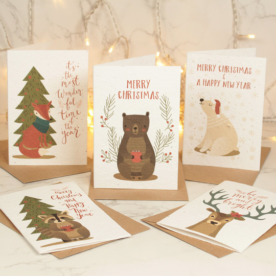 Pack Of 5 Winter Animals Plantable Seed Paper Eco Friendly Christmas Cards