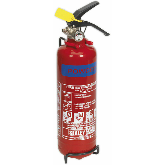 Loops - 1kg Refillable Dry Powder Fire Extinguisher - Mounting Bracket - Pressure Gauge