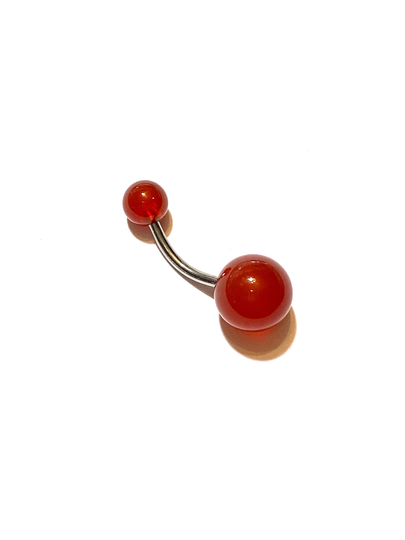 10mm Organic Red Agate Gemstone Belly Ring Barbell 316L Steel 8mm 12mm Curved Bar, 6mm Top Ball, 14G, 1