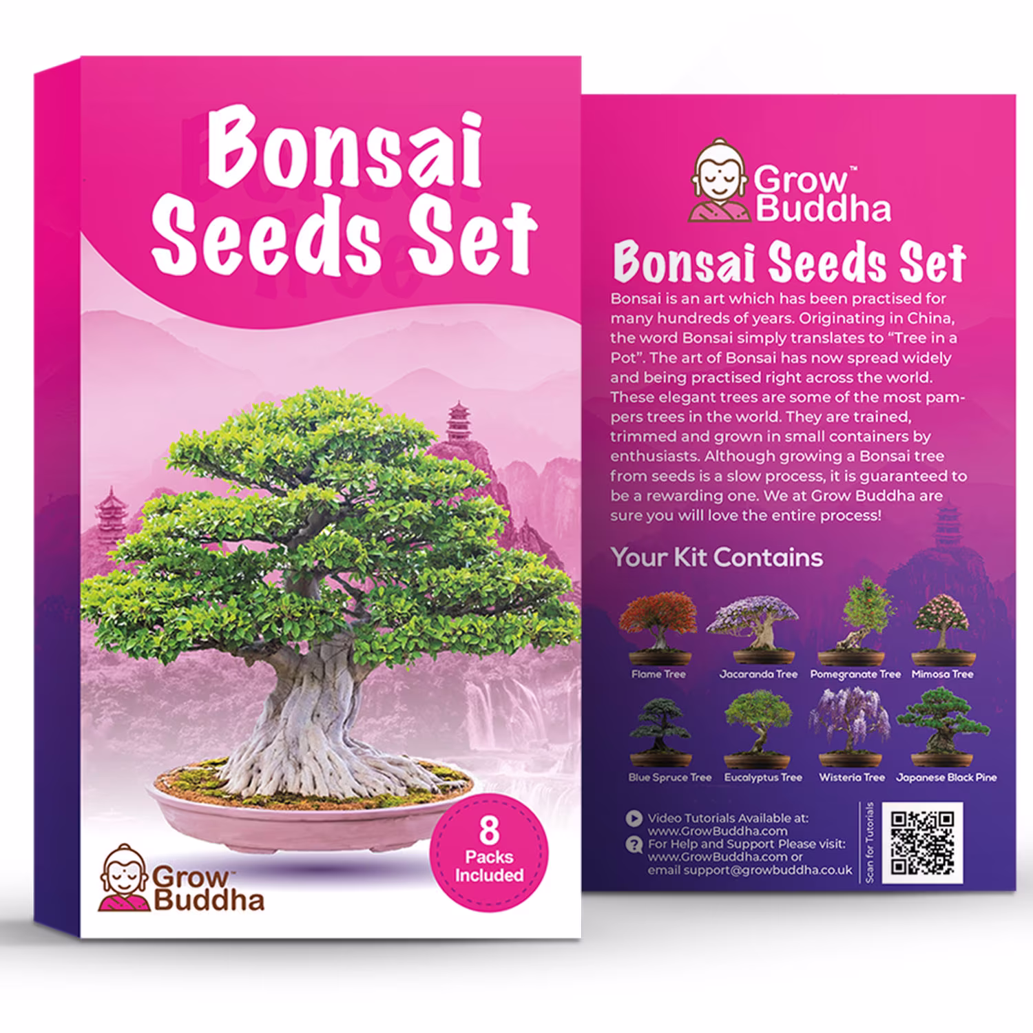 Bonsai Kit, Tree Seeds, Bonsai Seeds Growing Buddha 8 Varieties Gardening Kit Nature Lover Gift Grow Your Own Seed Starter