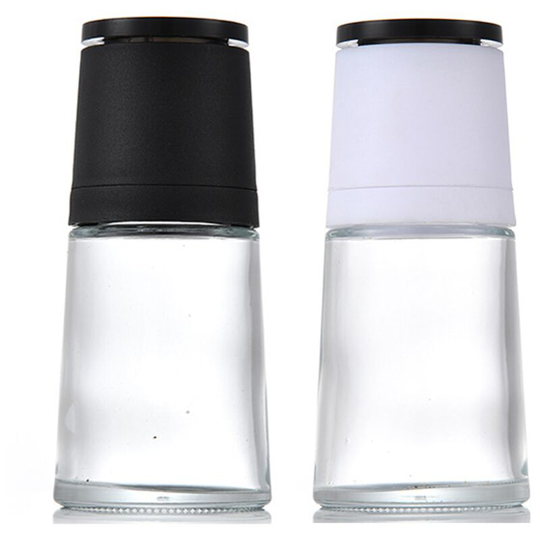 Fvbjd - Crystal Glass Salt and Pepper Grinder Set of 2 -, Brushed Stainless Steel Adjustable 1pcs black cover+1pcs white cover