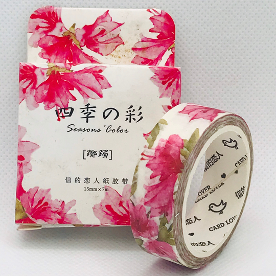 Watercolor Pink Hibiscus Flowers Washi Tape, Masking Tape