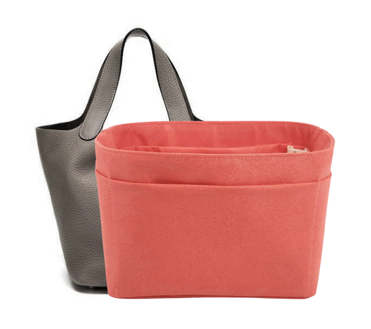 Picotin 18 Organizer, Purse Organizer Insert, Peach Faux Suede Fabric, Soft & Smooth, Lightweight, Sturdy, Washable, Gift For Women