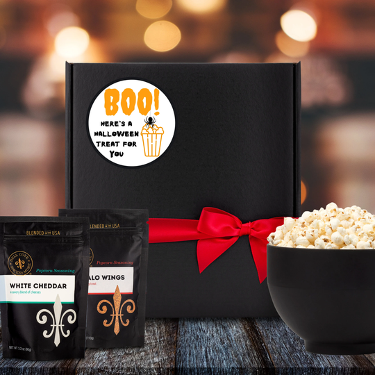 Halloween Gift Box - Gourmet Popcorn & Seasonings, Boo Box, Mystery Scary Movie Snack Treat