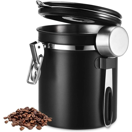 Hermetic coffee box, 1500ml Hermetic in stainless steel container Tea box Grain Container with Lid and Date Dial Coffee boxes and boxes, for coffee