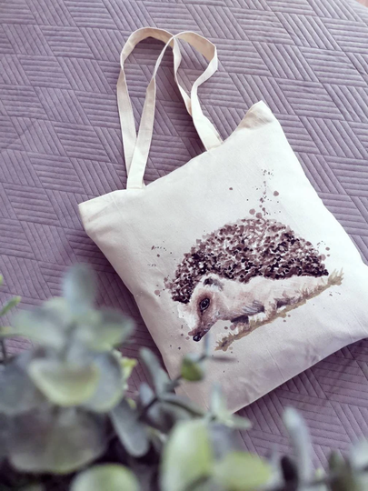 Beutel Mit Igel, Einkaufstasche, Shopper, Igel Tasche, Ökologische, Wiederverwendbare, Stofftasche Langen Henkeln, Leinentasche