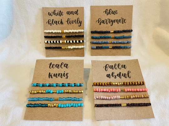 Elegant Seed Bead Stretch Bracelet Stacks, Set Of 4, Fall Jewelry, Teal, Blue Gradient, Black & White, Gold, Amber, Brown, Simple Gift