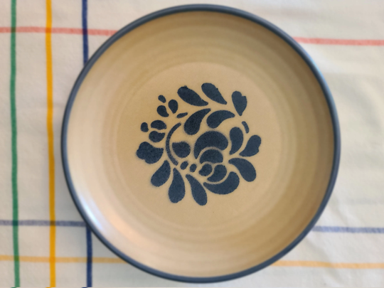Add-On Pieces/Mismatched Vintage Salad Plate - Folk Art Pattern Stenciled Blue Floral Design On Tan Salt Gaze Vintage Pfaltzgraff