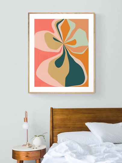 Flower Print, Abstract Retro Morning Hibiscus, Botanical Art, Mid Century Modern Design, Boho Art