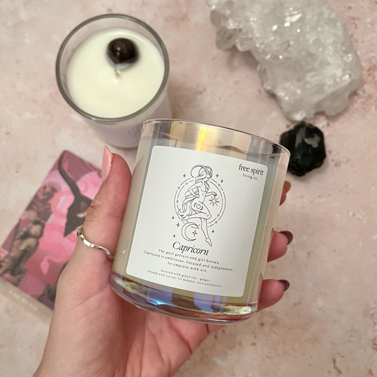 Capricorn Garnet Crystal Candle
