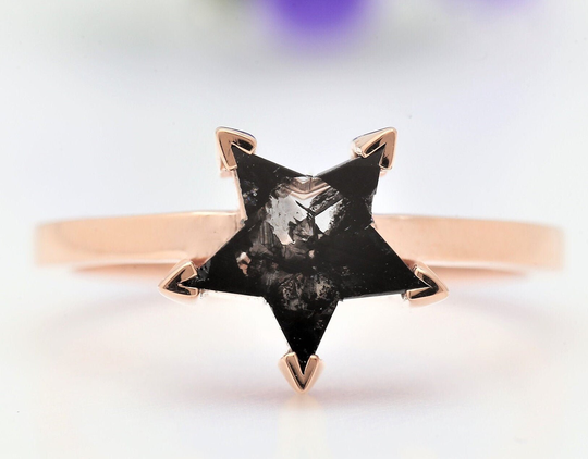 Salt & Pepper Diamond Ring Natural Star Cut For Engagement Gift Her Anniversary