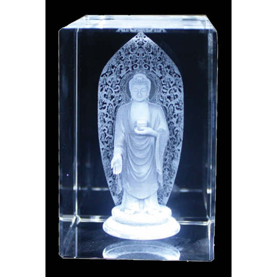 Oriental Buddha With Halo Crystal Block With Led Stand