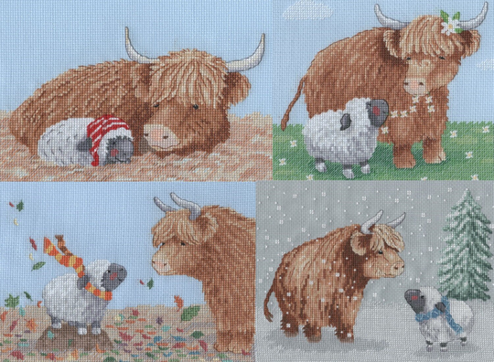 Highland Family The Four Seasons Cross Stitch Kit Pack By Genny Haines - Spring, Summer, Autumn & Winter