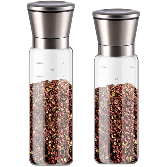 Salt and Pepper Grinder Refillable Stainless Steel Salt and Spice Shakers,Adjustable Glass Body New 300ml+New 500ml