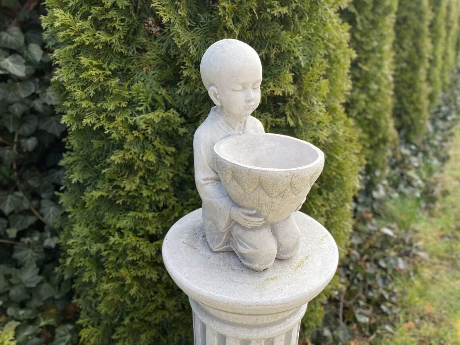 Asian Zen Garden Planter Backyard Decor Buddha Meditation Ceremony Vase Sitting Happy Outdoor Sculpture Flower Pot