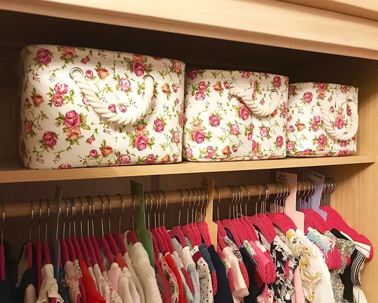 3 Piece Canvas Floral Storage Baskets, Nursery Fabric Bin, Wardrobe/ Makeup/Toy Organizer, Bedroom/Bathroom Baskets