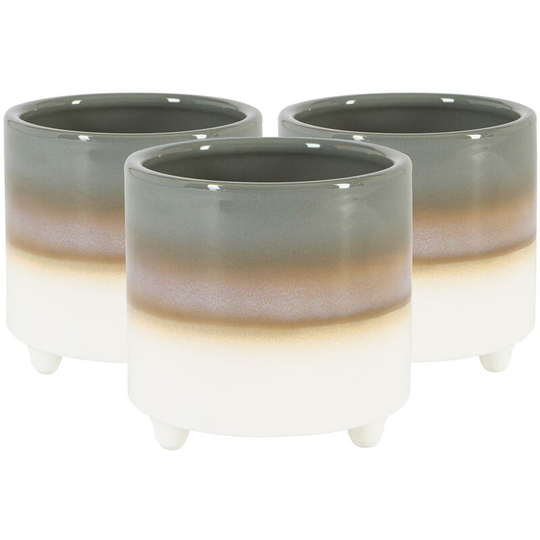 Reactive Glaze Footed Plant Pots - 10.5cm - Grey - Pack of 3 - Nicola Spring