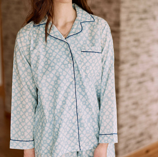 Powder Blue Floral Handmade Pyjamas