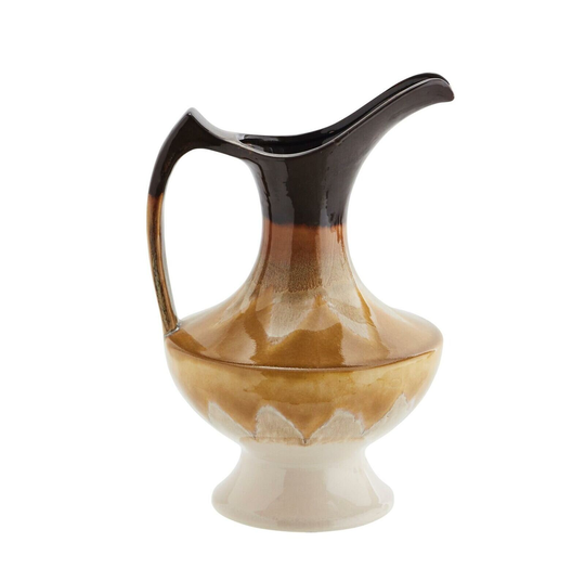 Yellow Brown Stoneware Jug, Cream Pelican Vase With Handle, Flower Pot, Indoor Home Decor Pitcher 32cm