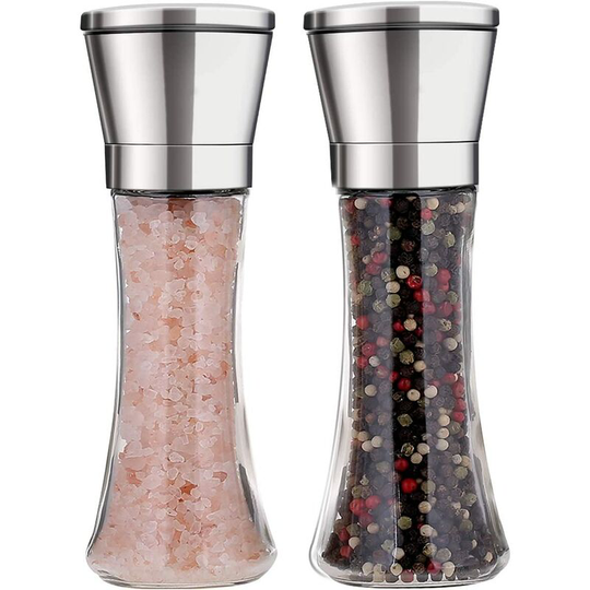 Professional Stainless Steel Salt and Pepper Mill Set Manual Spice Adjustable Coarseness with Five Level Grinding Pepper Mill Grinders Shakers Gift