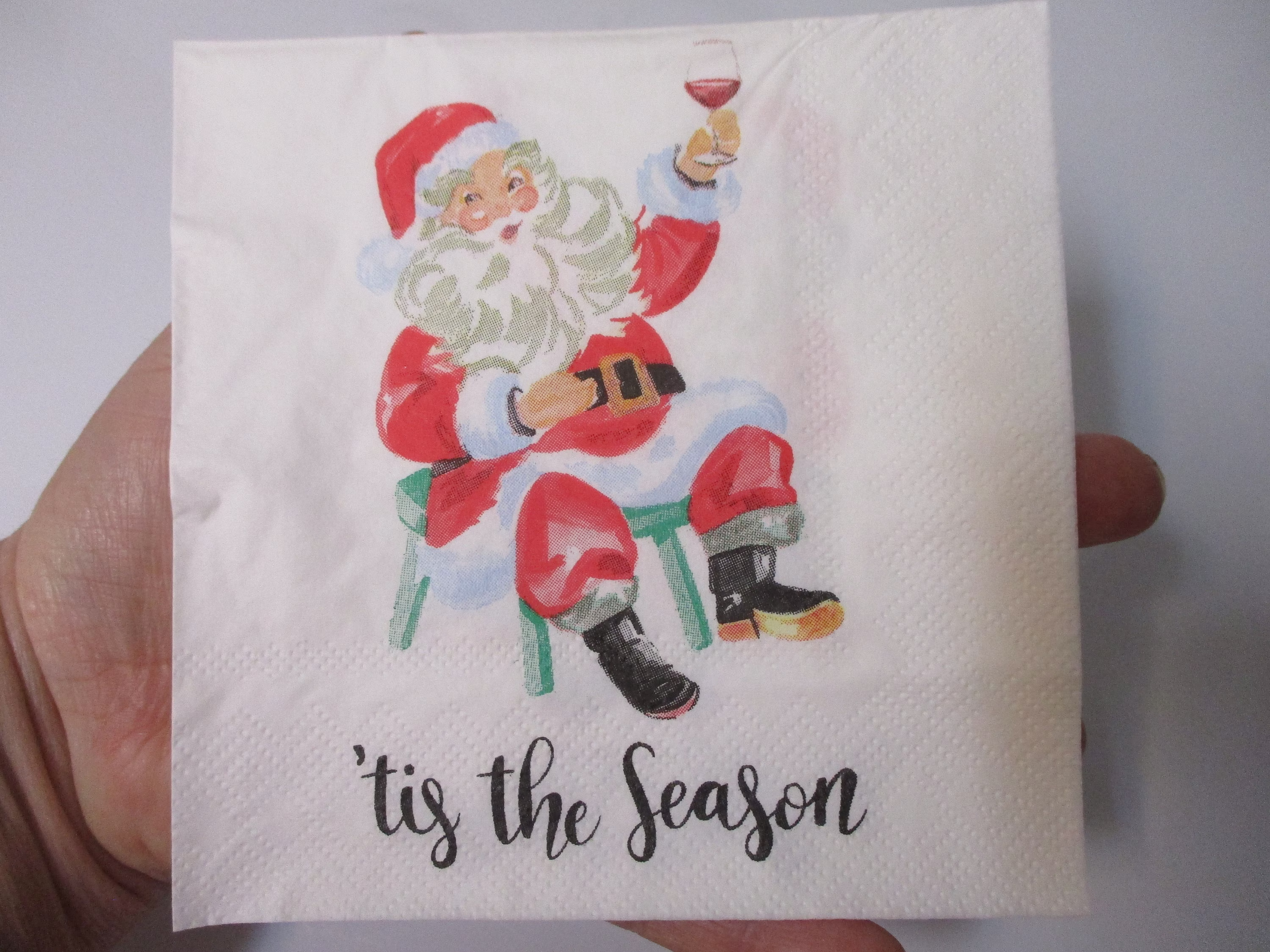 2-Tis The Season Santa Cocktail Decoupage Napkins-Christmas Napkins