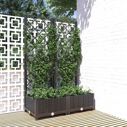 Garden Planter with Trellis Black 80x40x121.5 cm pp