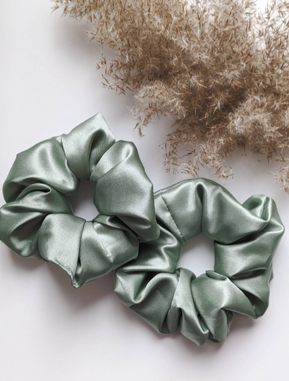 Silk Scrunchie, Hair Accessories, 100% Silk Matcha Green, Sage Christmas Gift