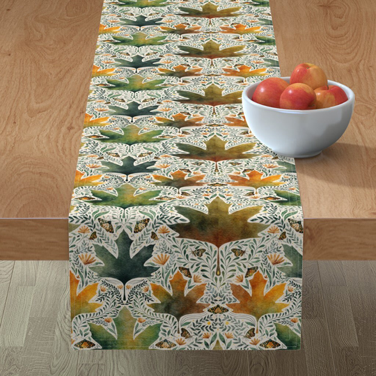 Autumn Leaves Table Runner - Botanicals By Imagesbycassandra Nature Seasonal Cotton Sateen Spoonflower