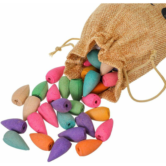 50pcs Natural Bullet Buddhism Backflow Incense Jasmine Smoke Cones Hollow Tower 10 Scent 2.8x1.1cm
