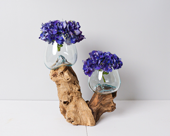 Blown Glass, Double, Melted Molten Terrarium, Vase, Hand Recycled Office Decor, Gift For Mom, Birthday