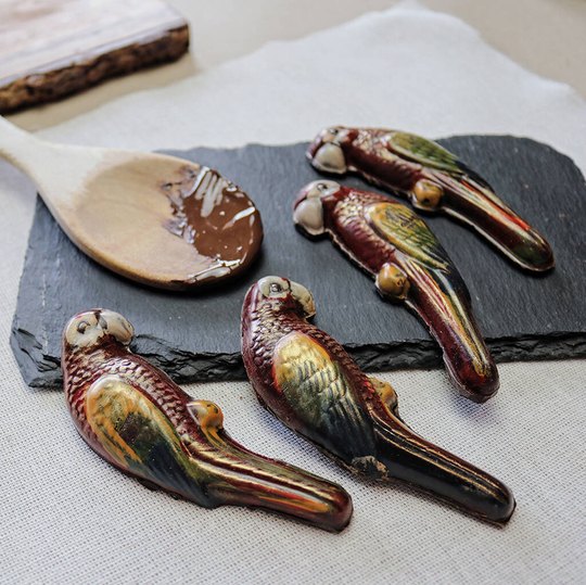 Four Hand Painted Belgian Dark Chocolate Ara Macaws