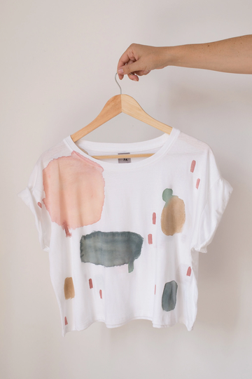 Cropped Illustrated T-Shirt, Organic Cotton Earth Tones Ethically Made T-Shirt - Earthy Cloud Crop