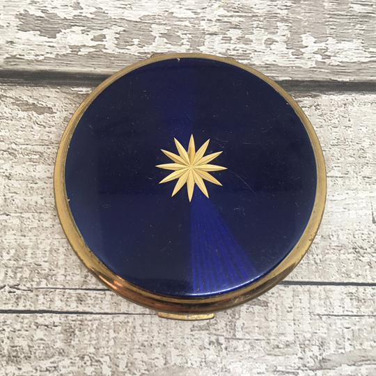 Stratton Floral Powder Compact Blue Enamelled With Gold Star Design