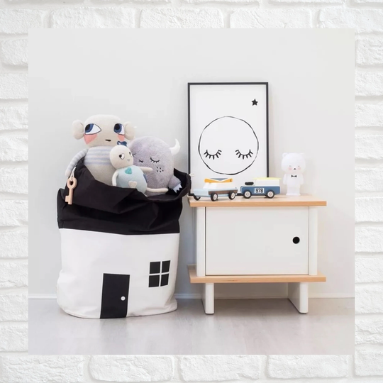 Black & White Canvas Toy Storage House Shape Bag/Nordic Style Solutions Kids Room Organizing Playroom Sorting